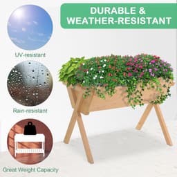 image-Large Fir Wood Raised Plant Stand Oak Tone