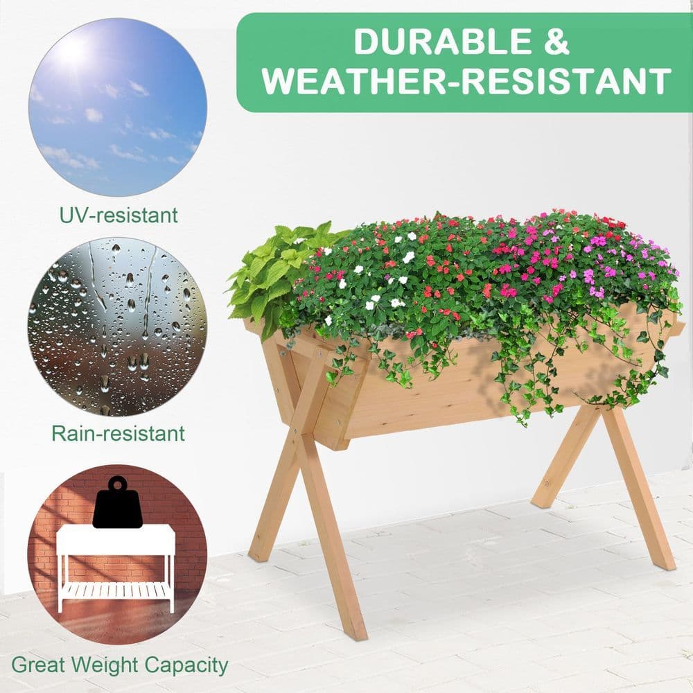 image-Large Fir Wood Raised Plant Stand Oak Tone
