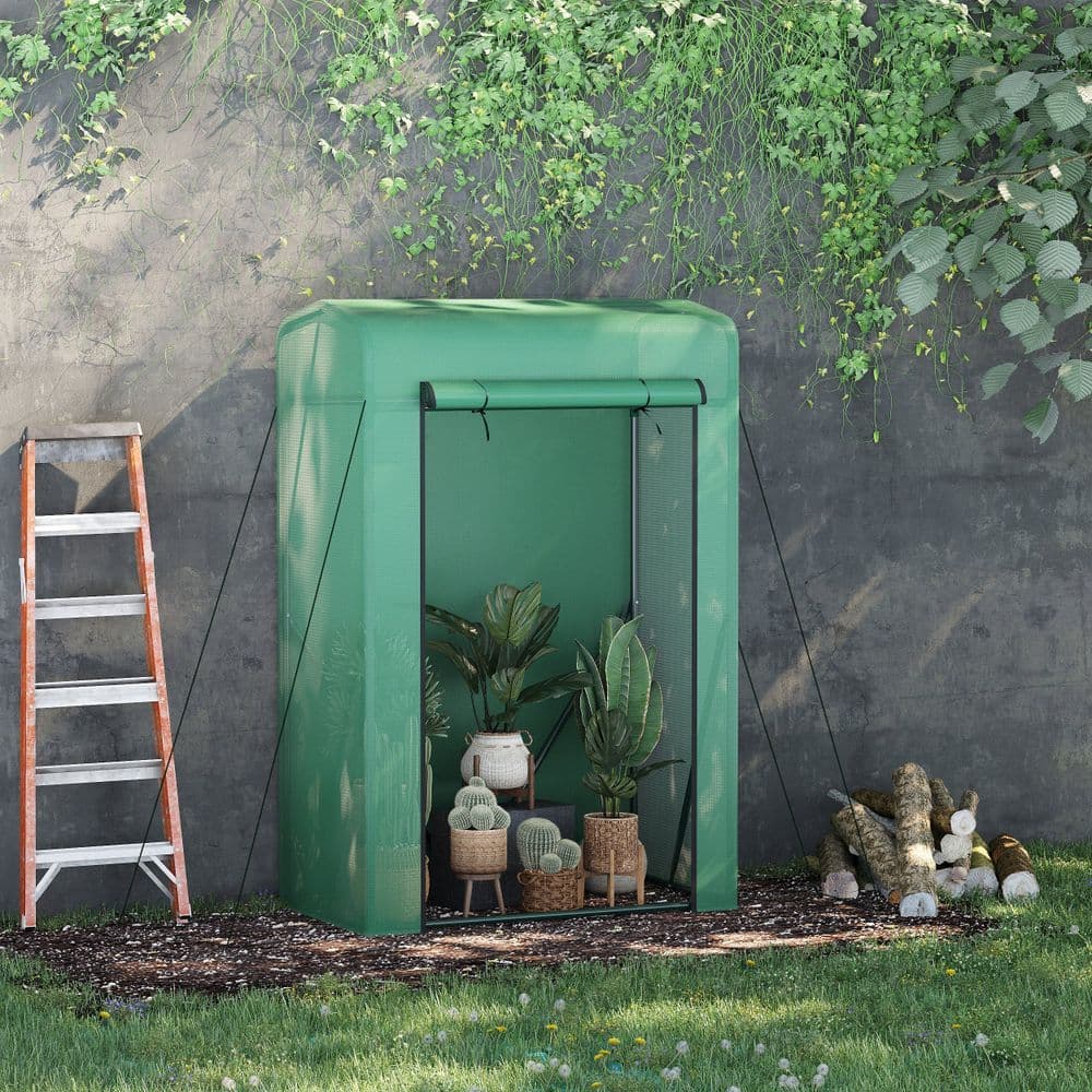 image-100x50x150cm PVC Grid Cover Steel Frame Greenhouse Green