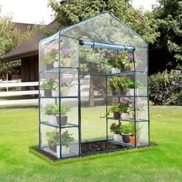 image-4 Tiers 8 Shelves Metal Frame Walk in Portable Greenhouse 143Lx73Wx195Hcm
