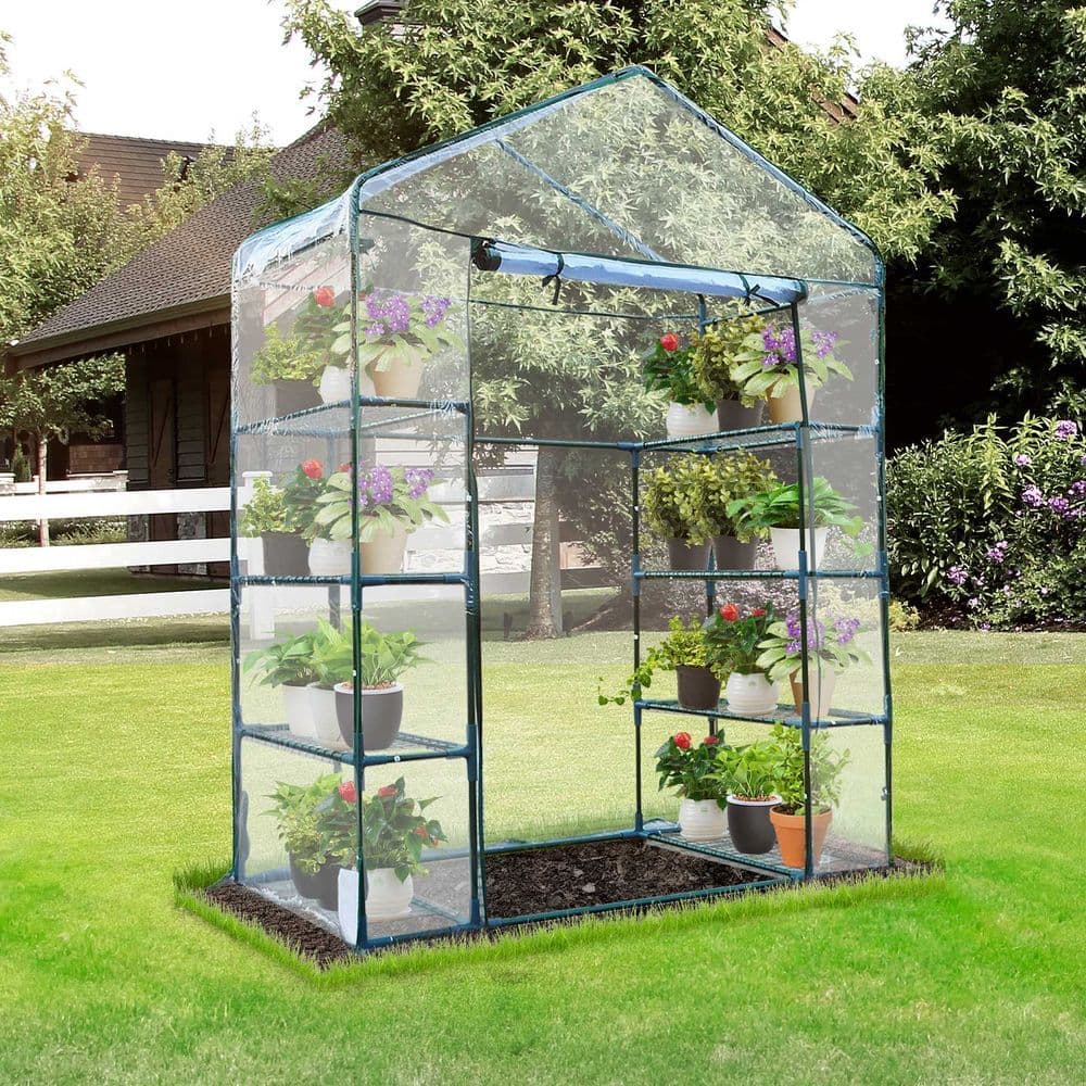 image-4 Tiers 8 Shelves Metal Frame Walk in Portable Greenhouse 143Lx73Wx195Hcm