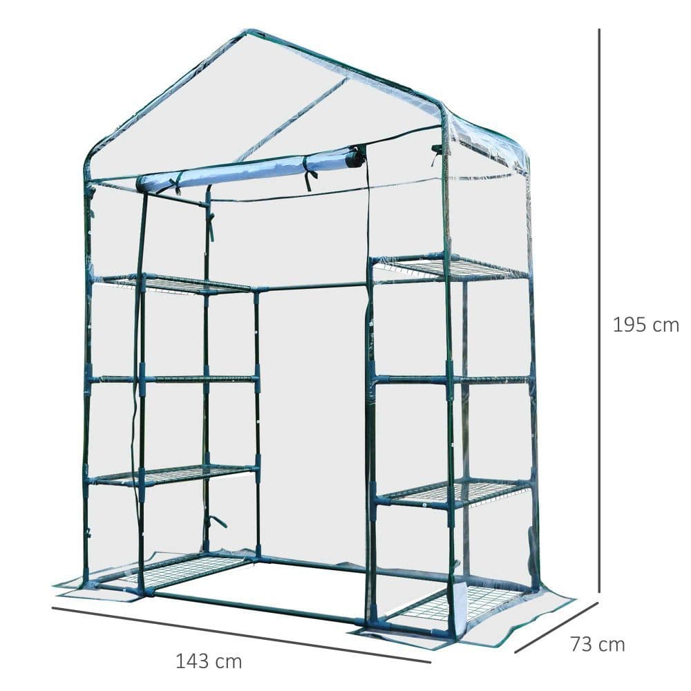 image-4 Tiers 8 Shelves Metal Frame Walk in Portable Greenhouse 143Lx73Wx195Hcm
