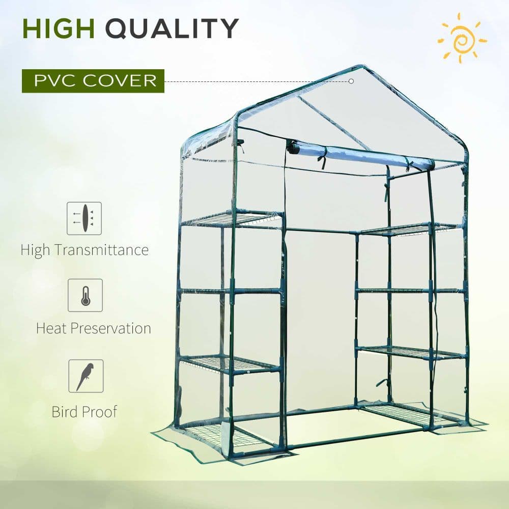image-4 Tiers 8 Shelves Metal Frame Walk in Portable Greenhouse 143Lx73Wx195Hcm