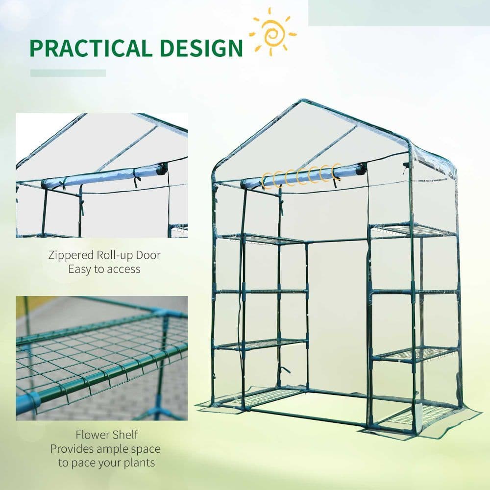 image-4 Tiers 8 Shelves Metal Frame Walk in Portable Greenhouse 143Lx73Wx195Hcm