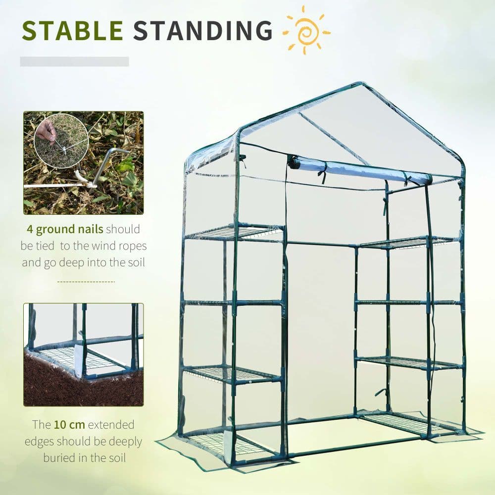 image-4 Tiers 8 Shelves Metal Frame Walk in Portable Greenhouse 143Lx73Wx195Hcm
