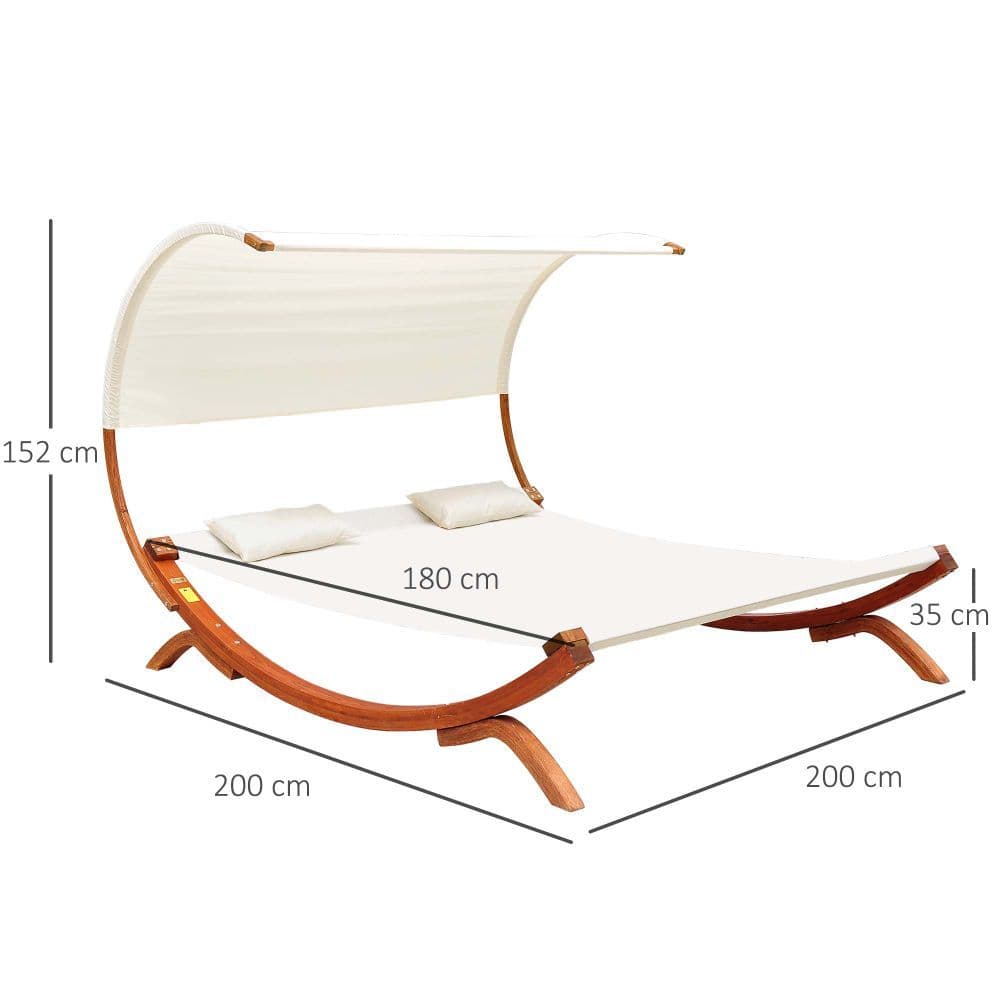 image-Hammock Chaise Wooden Double Sun Bed Lounger - Cream | UK