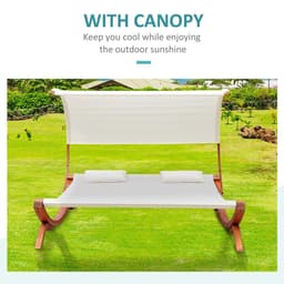 image-Hammock Chaise Wooden Double Sun Bed Lounger - Cream | UK