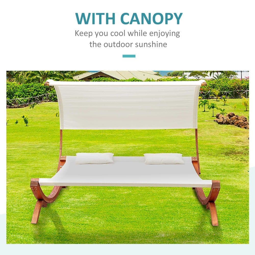 image-Hammock Chaise Wooden Double Sun Bed Lounger - Cream | UK