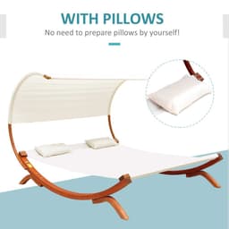 image-Hammock Chaise Wooden Double Sun Bed Lounger - Cream | UK