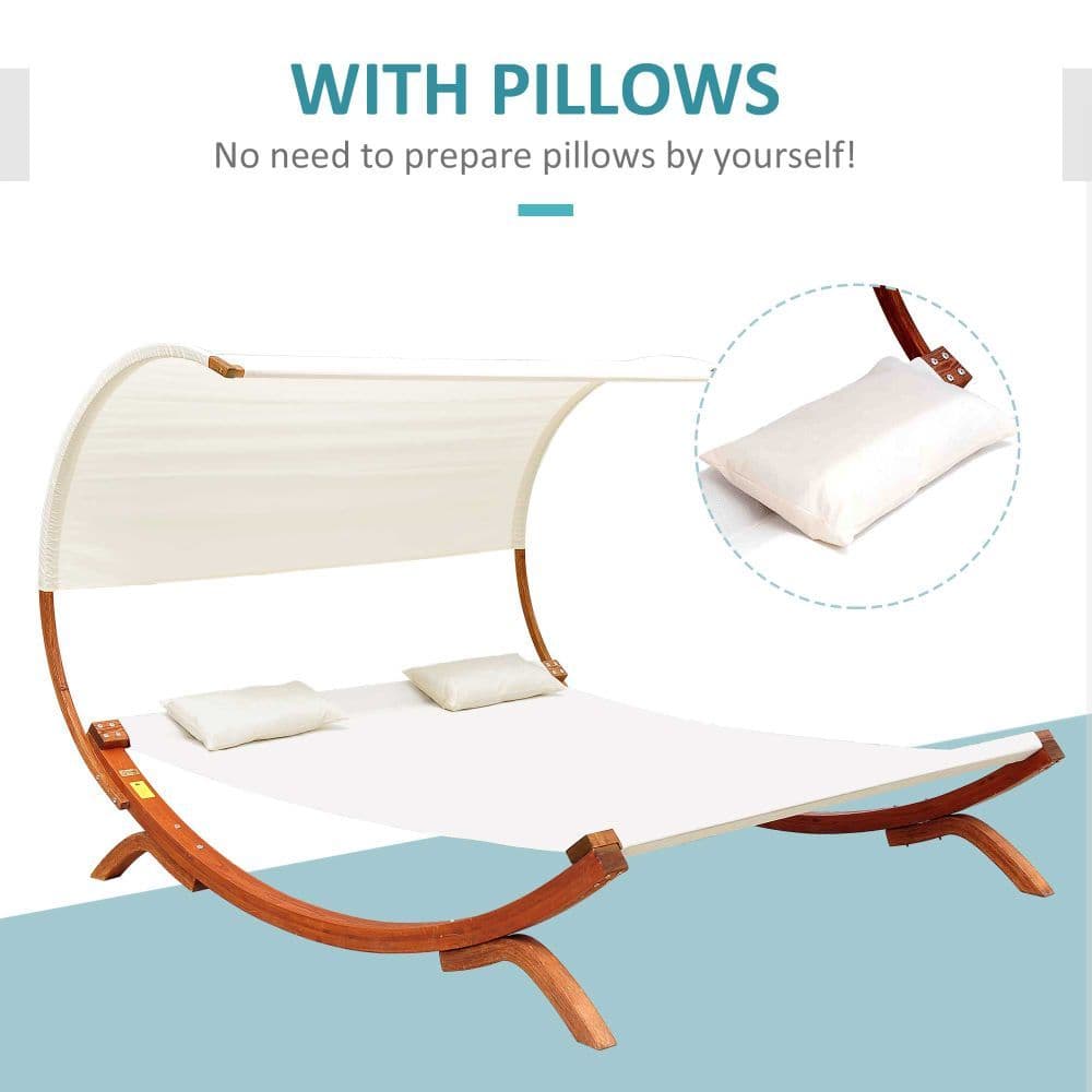 image-Hammock Chaise Wooden Double Sun Bed Lounger - Cream | UK