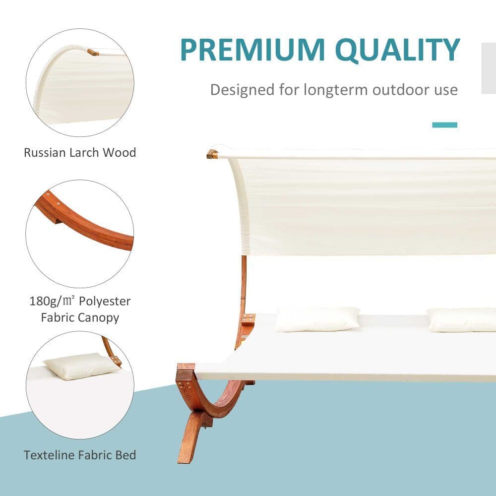 image-Hammock Chaise Wooden Double Sun Bed Lounger - Cream | UK