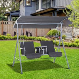 image-Steel Frame 2-Seater Swing Chair w/ Table Grey