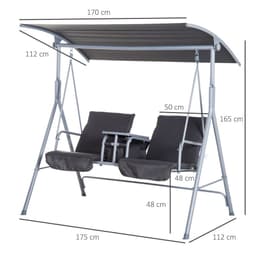 image-Steel Frame 2-Seater Swing Chair w/ Table Grey