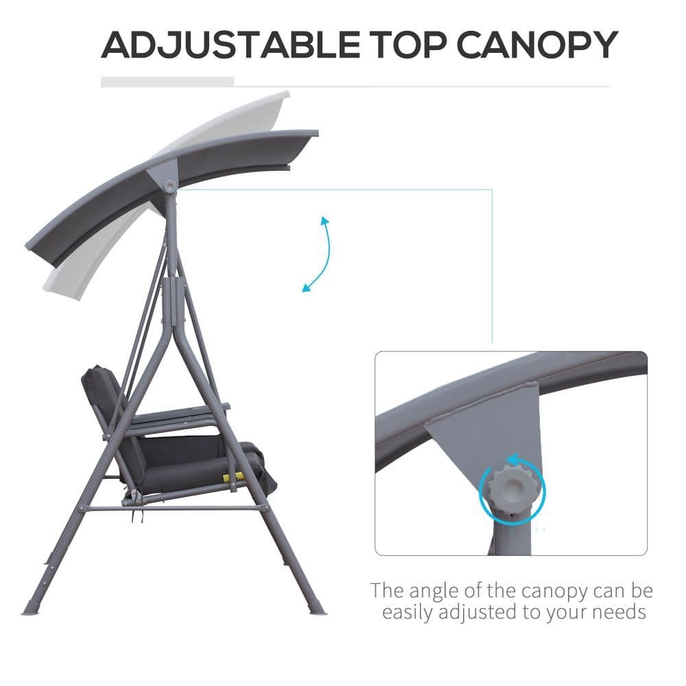 image-Steel Frame 2-Seater Swing Chair w/ Table Grey