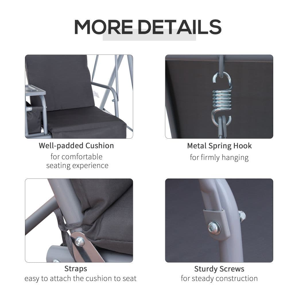 image-Steel Frame 2-Seater Swing Chair w/ Table Grey