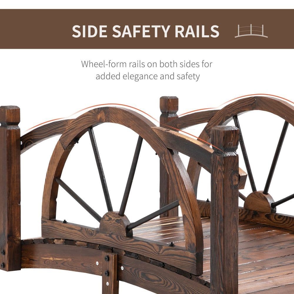 image-Wooden Garden Bridge Decorative Arc Footbridge & Safety Guardrail Walkway