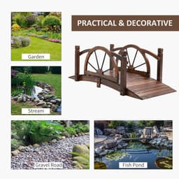 image-Wooden Garden Bridge Decorative Arc Footbridge & Safety Guardrail Walkway