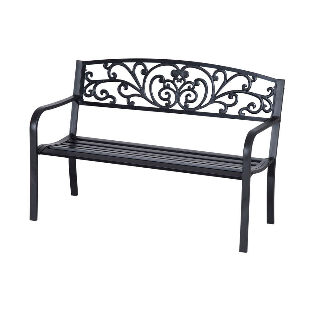 image-2-Seater Garden Bench, Steel-Black