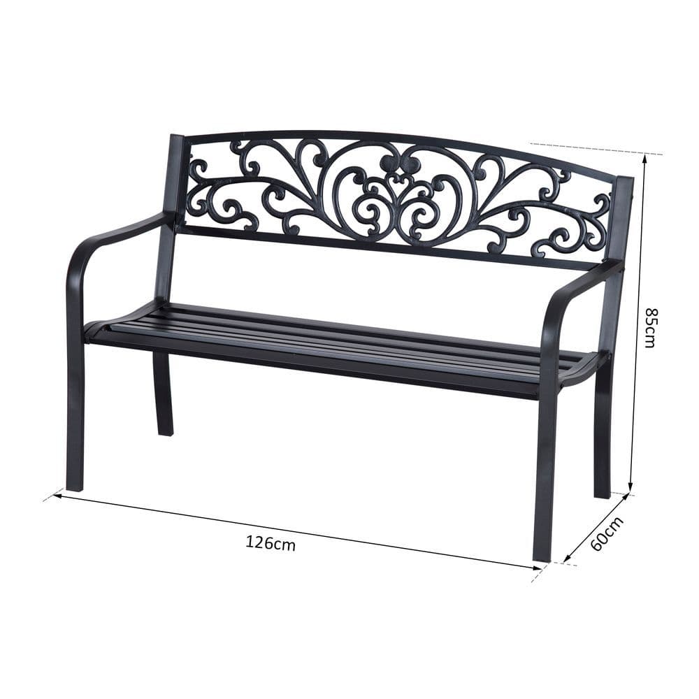 image-2-Seater Garden Bench, Steel-Black