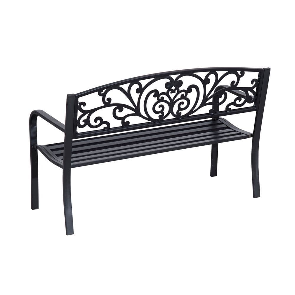 image-2-Seater Garden Bench, Steel-Black