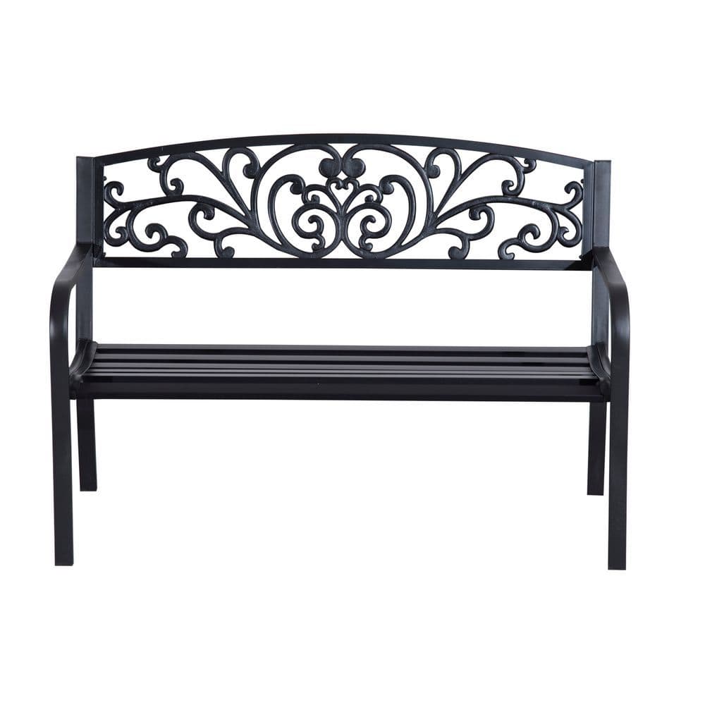 image-2-Seater Garden Bench, Steel-Black
