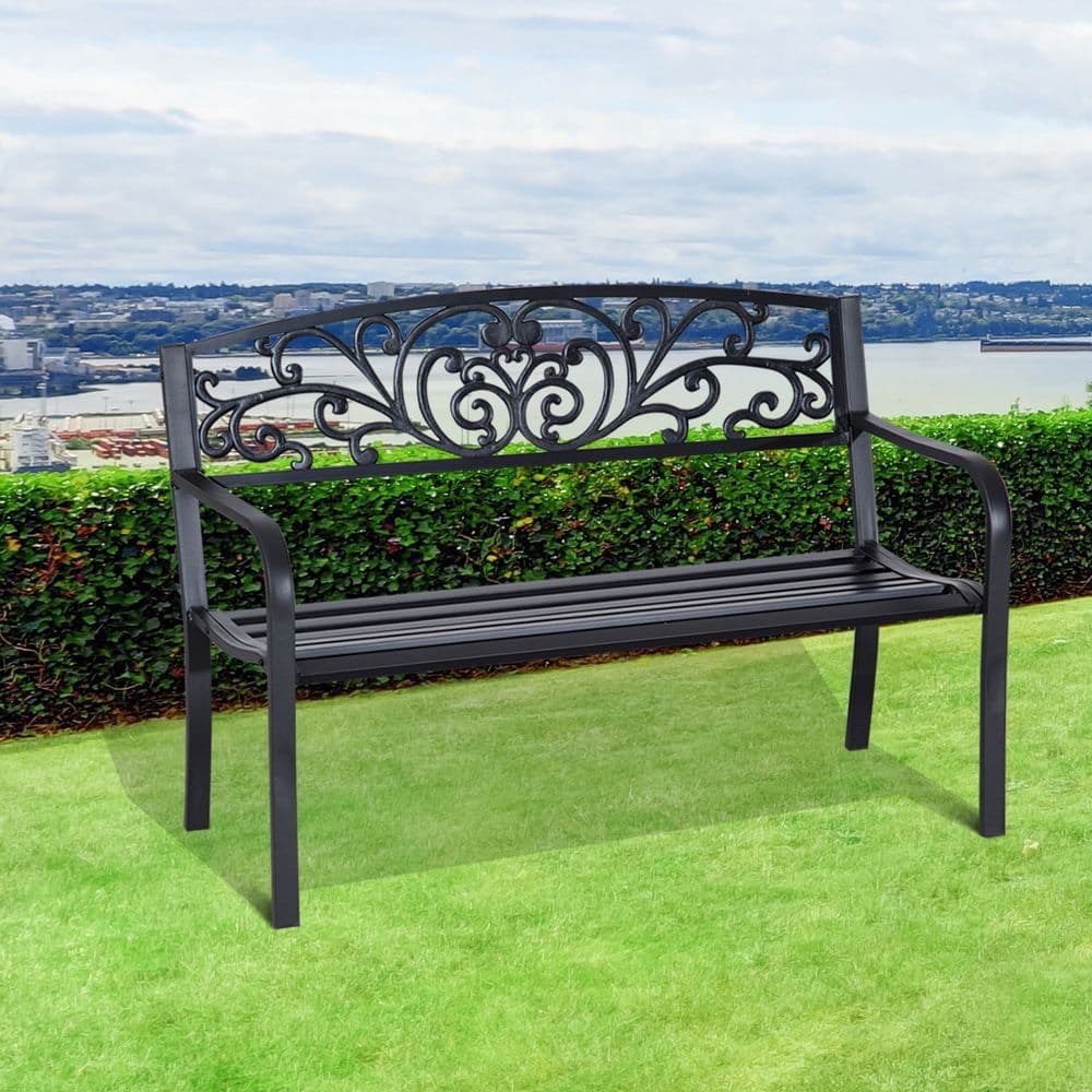 image-2-Seater Garden Bench, Steel-Black