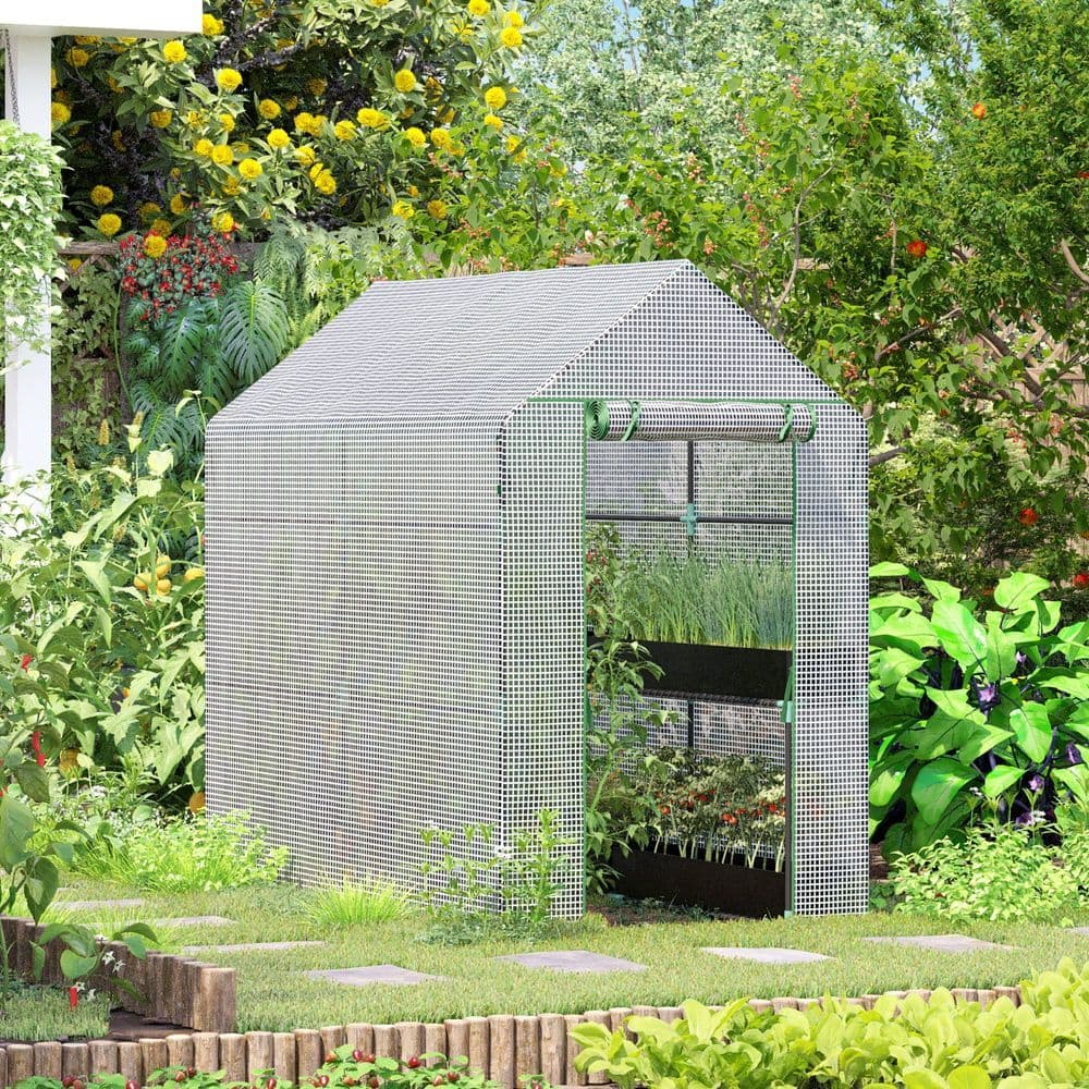 image-Walk in Garden Greenhouse with Shelves Steeple 186Lx120Wx190Hcm White