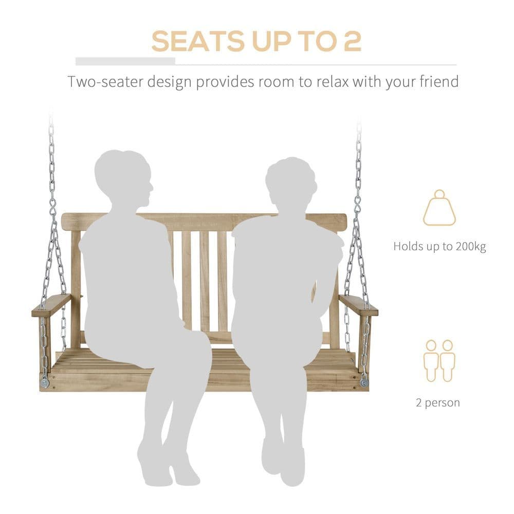 image-Wooden 2-Seater Poch Swing Chair Hanging Hammock Chains