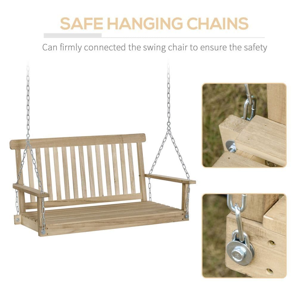 image-Wooden 2-Seater Poch Swing Chair Hanging Hammock Chains