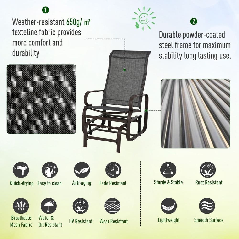 image-3 piece Outdoor Swing Chair with Tea Table Set, Patio Garden Rocking Furniture