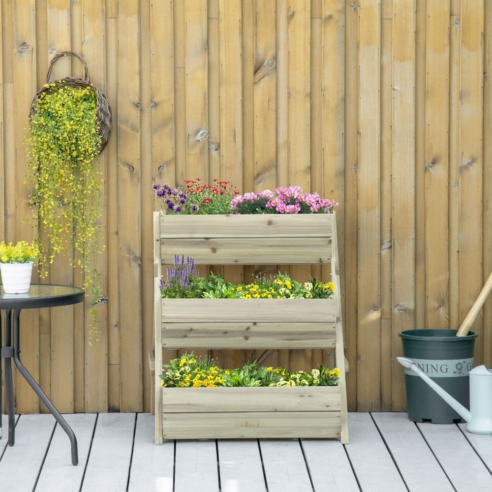 image-3 Tier Raised Garden Bed Kit for Flower, Vegetable, Herb, 120x68x80cm, Green
