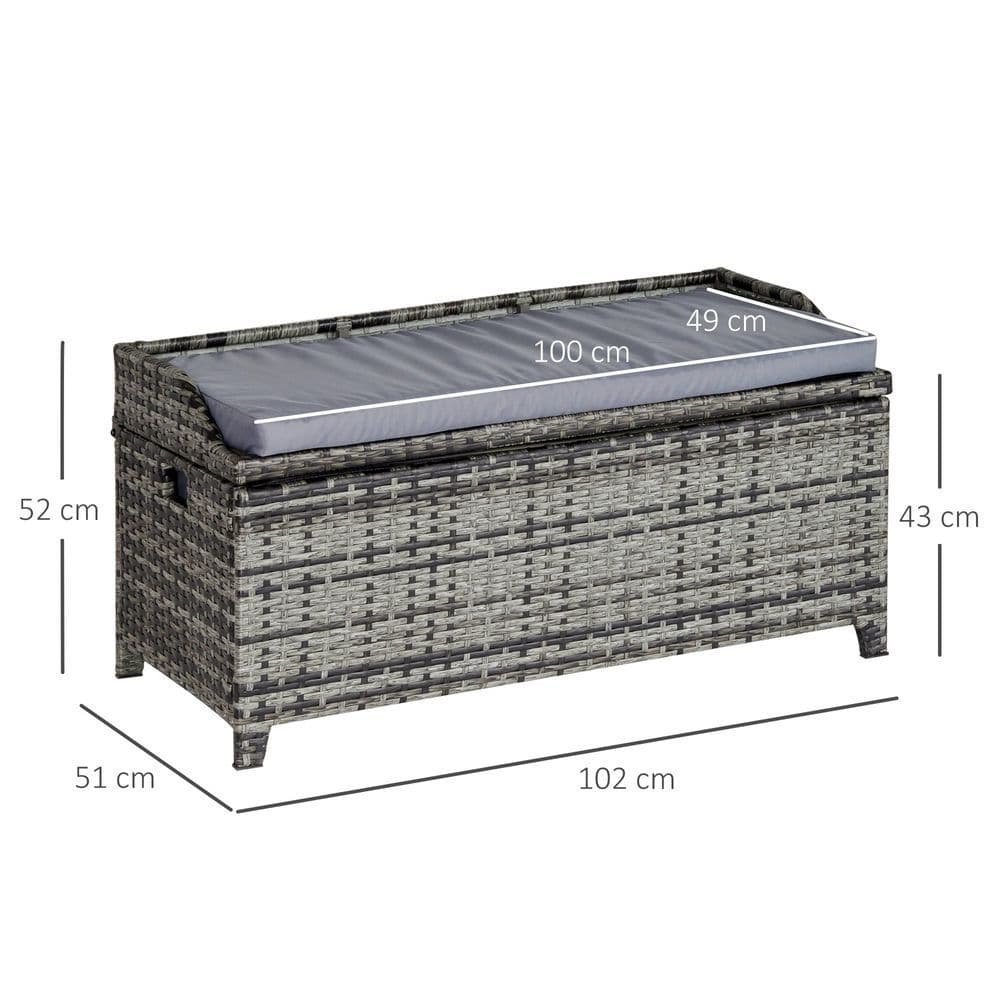 image-PE Rattan Bench Patio Wicker Storage Basket Seat Furniture w/ Cushion