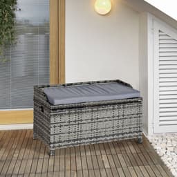 image-PE Rattan Bench Patio Wicker Storage Basket Seat Furniture w/ Cushion