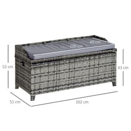 image-PE Rattan Bench Patio Wicker Storage Basket Seat Furniture w/ Cushion