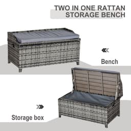 image-PE Rattan Bench Patio Wicker Storage Basket Seat Furniture w/ Cushion