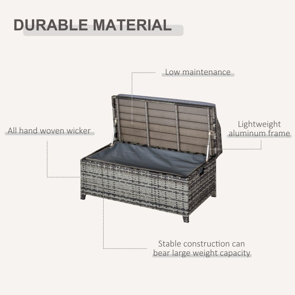 image-PE Rattan Bench Patio Wicker Storage Basket Seat Furniture w/ Cushion