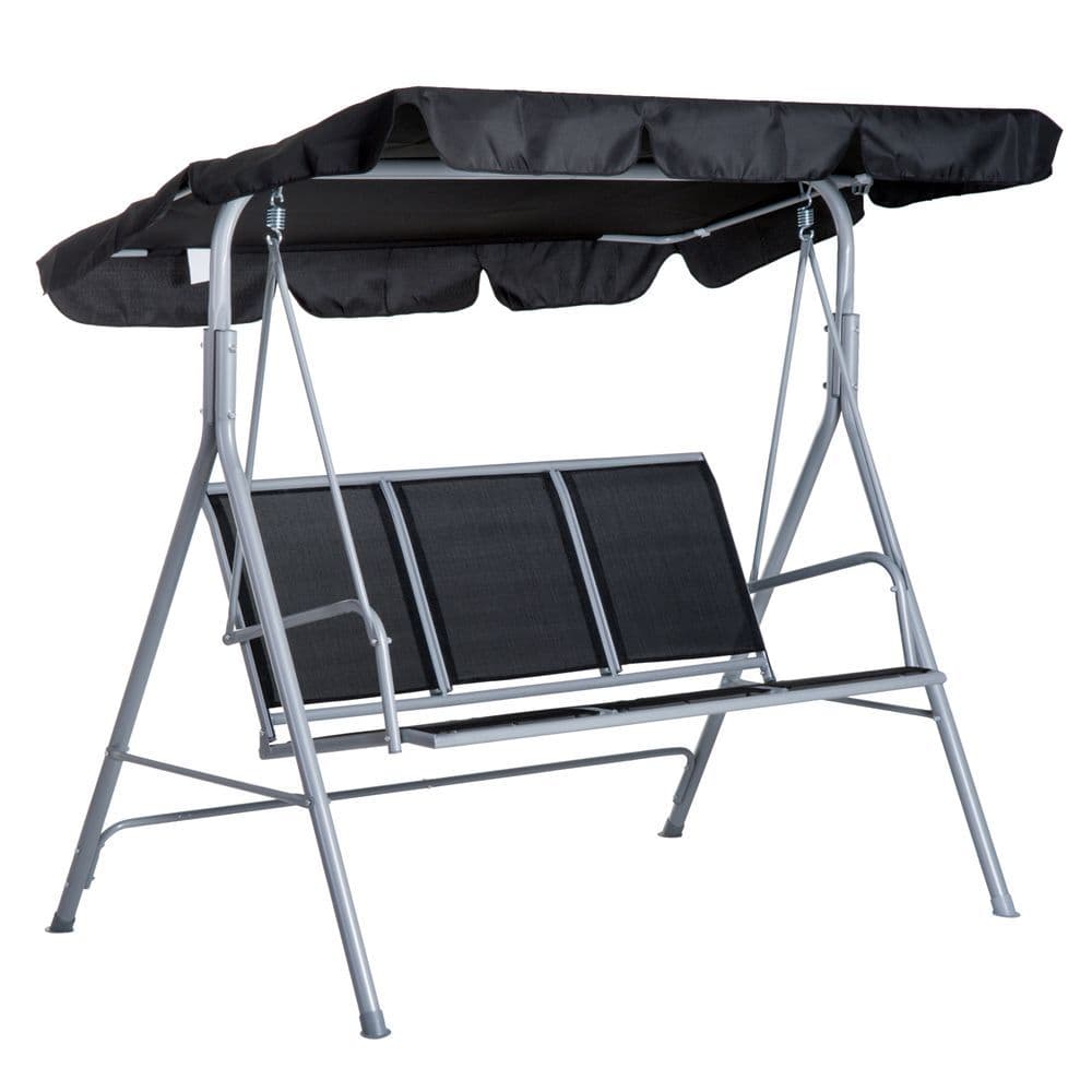 image-Outdoor 3-Seater Swing Chair-Black