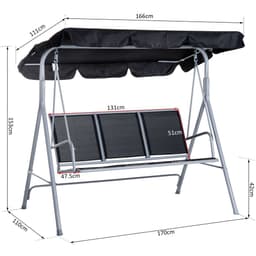 image-Outdoor 3-Seater Swing Chair-Black