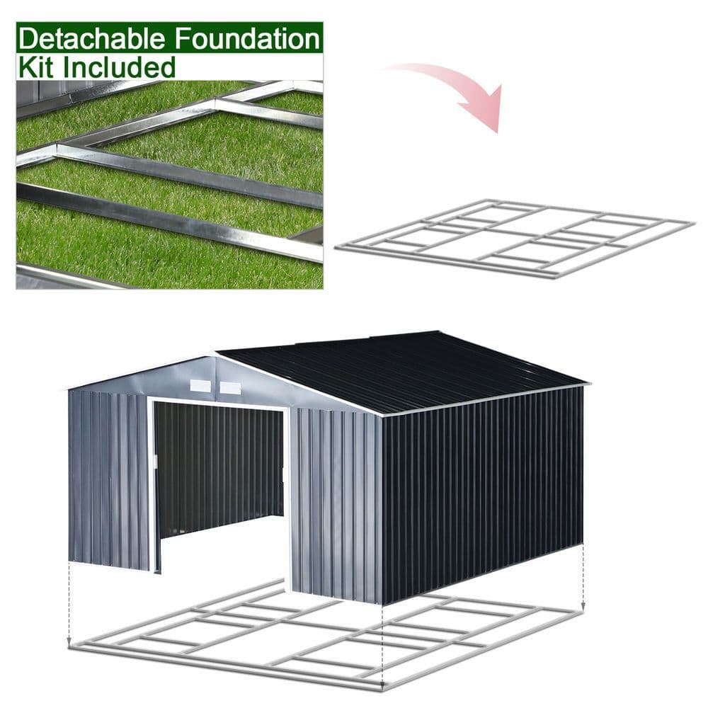 image-6.5 x 11FT Foundation Ventilation Steel Outdoor Garden Shed Grey