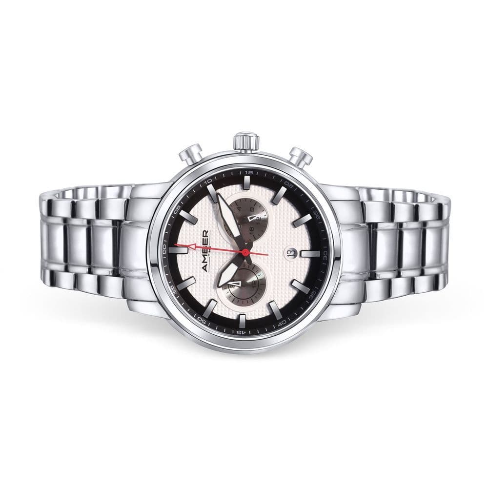 image-Amber Time Men's Quartz Chronograph Watch Stainless Steel Band 50m ATL160810-02WH