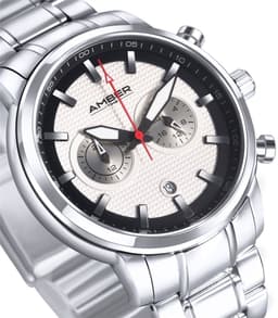 image-Amber Time Men's Quartz Chronograph Watch Stainless Steel Band 50m ATL160810-02WH