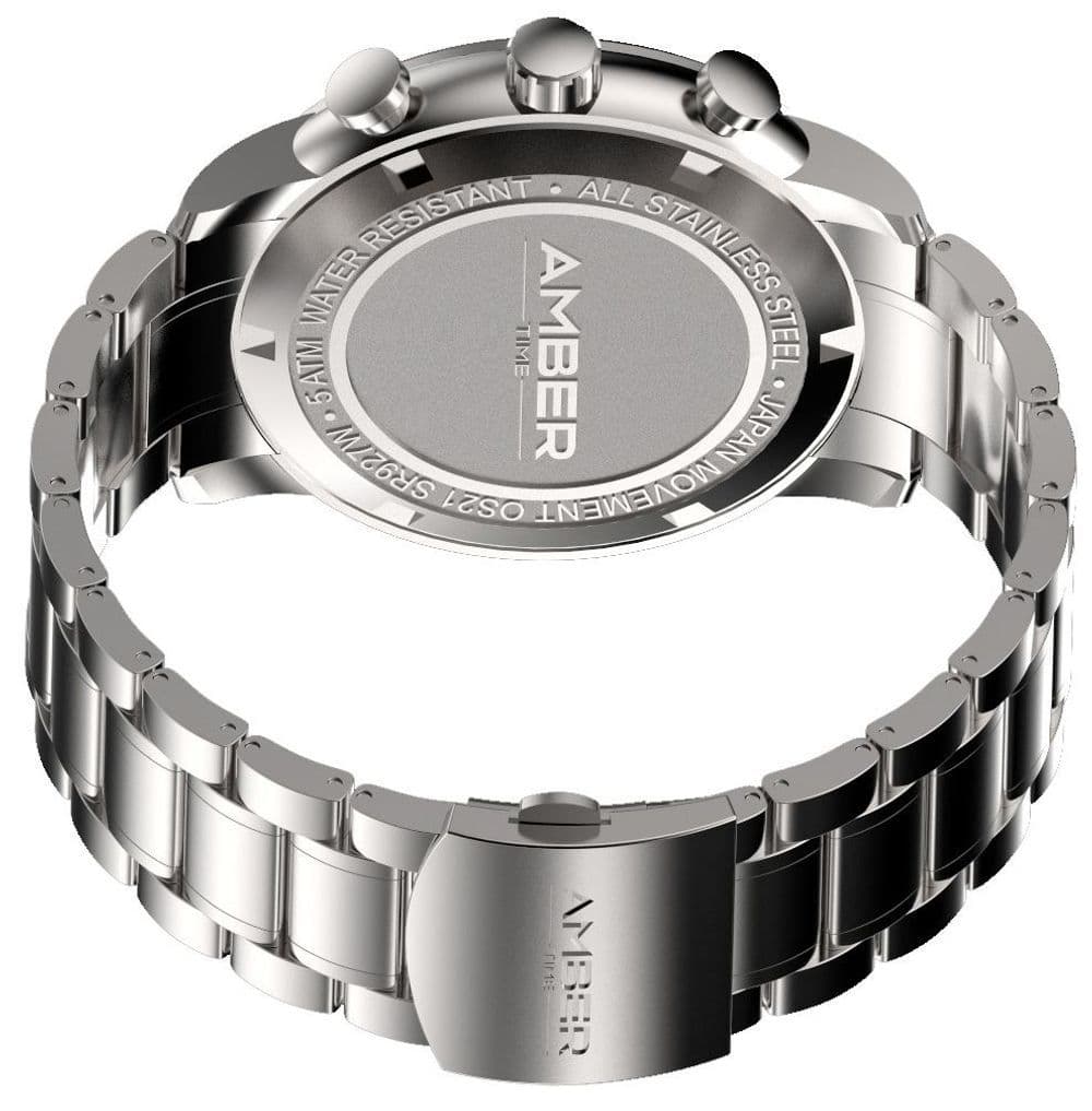image-Amber Time Men's Quartz Chronograph Watch Stainless Steel Band 50m ATL160810-03BL