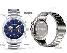 image-Amber Time Men's Quartz Chronograph Watch Stainless Steel Band 50m ATL160810-03BL