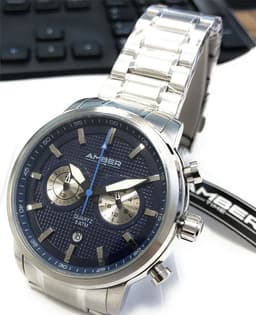 image-Amber Time Men's Quartz Chronograph Watch Stainless Steel Band 50m ATL160810-03BL