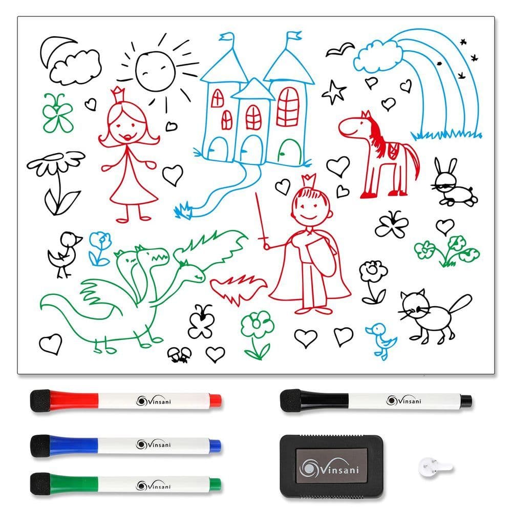 image-Magnetic Whiteboard 60 x 90 cm Notes, Lists, Memos, Menus Use 4 Magnetic Dry Wipe Pens & Magnetic Eraser