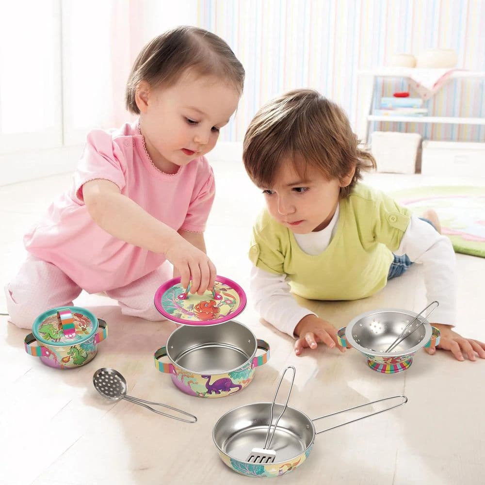 image-SOKA Dinosaur Kids Kitchen Set Toy Pots and Pans Set Toy Kitchen Accessories