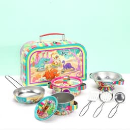 image-SOKA Dinosaur Kids Kitchen Set Toy Pots and Pans Set Toy Kitchen Accessories