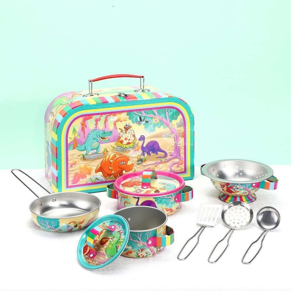 image-SOKA Dinosaur Kids Kitchen Set Toy Pots and Pans Set Toy Kitchen Accessories