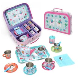 image-SOKA 18 Pcs Llama Metal Tin Kids Teapot Tea Party Set Carry Case Toy Pretend Role Play 3 years and up