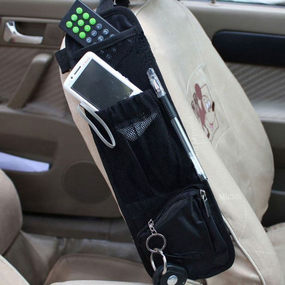 image-Vinsani Car Multi Side Pocket Seat Storage Hanging Bag Organise Pouch - Black
